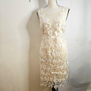 A Soleblue Sz S Sleeveless Ivory Lace Form-Fitting Dress w Nude (Beige) Lining